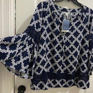 Women’s crown & Ivy navy and white top with bell sleeves size medium